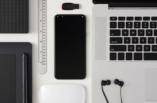 Graphic Designer Workspace From Above