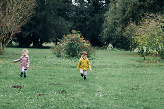 Kids running in the garden
