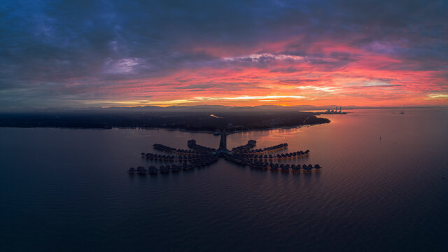 A sunrise scene local tourist spot taken via drone during a lockdown from Selangor, Malaysia.