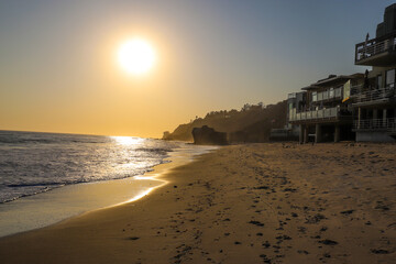 sunset on the beach at El Matador beach in Malibu California