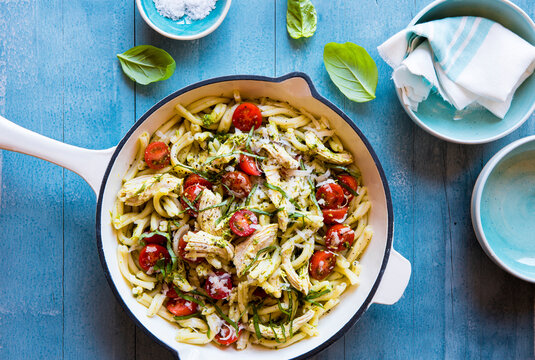 One Pot Chicken Pesto with summer tomatoes