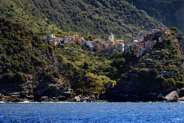 Corniglia view from the sea, Liguria, Italy