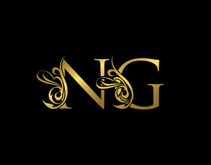 Gold N, G and NG Luxury Letter Logo Icon. Graceful royal style. Luxury alphabet arts logo.