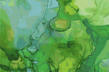 Blue, emerald, green, stone marble texture. Alcohol ink technique abstract vector background. Modern luxury paint in natural colors. Template for banner, poster. Fluid art painting