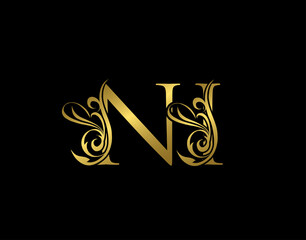 Gold N, I and NI Luxury Letter Logo Icon. Graceful royal style. Luxury alphabet arts logo.