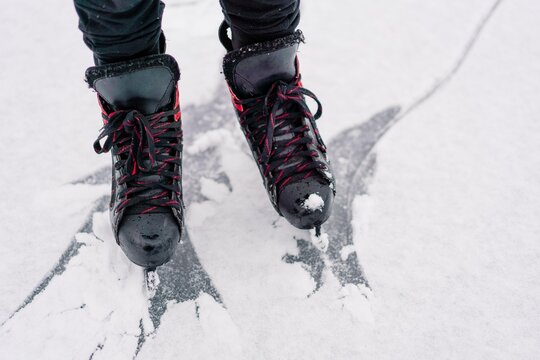 stock photo of boy skating on misty lake