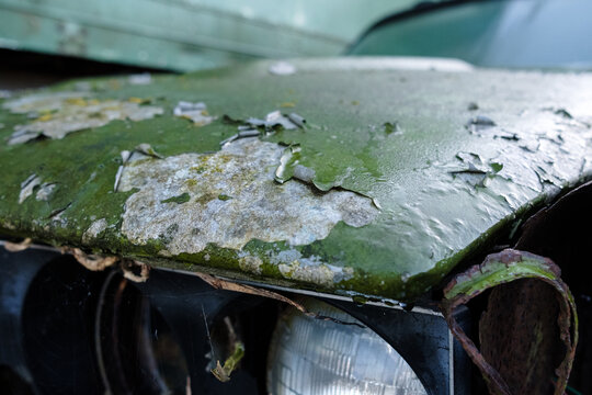 Detail of heavy corrosion on an old car