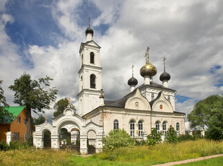 Fototapeta na wymiar Orthodox church of Exaltation of Holy Cross in Sverdlovo village. Tver oblast. Russia