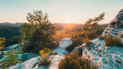 Sächsische Schweiz Felsen Aussicht - Nationalpark Sonnenuntergang