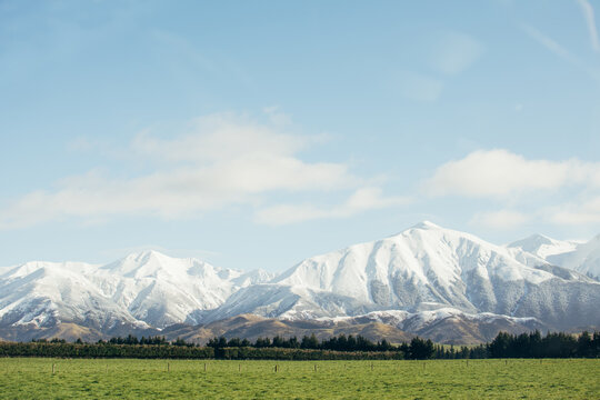 Landscape image of snow covered mountains