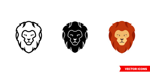 Lion icon of 3 types color, black and white, outline. Isolated vector sign symbol.