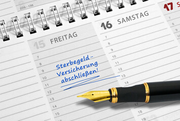 Terminnotiz, ”Sterbegeldversicherung abschließen!„