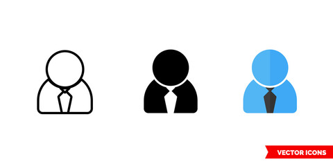 Man icon of 3 types color, black and white, outline. Isolated vector sign symbol.