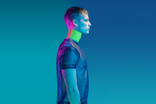 futuristic portrait under the neon and black light