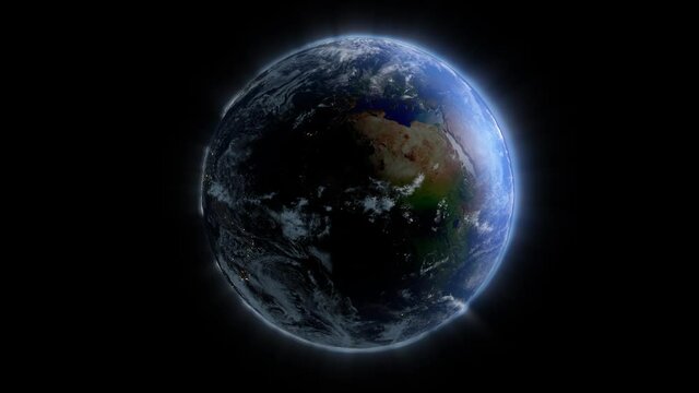 Planet Earth rotating, against black