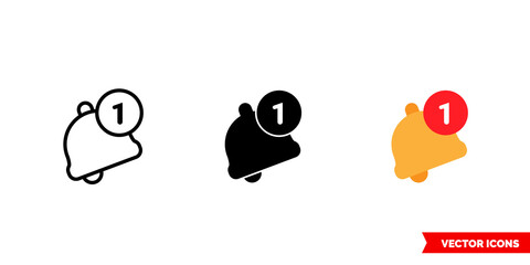 Notification icon of 3 types color, black and white, outline. Isolated vector sign symbol.