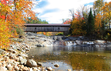 Swiftwater covered bridge Ammonoosuc river in New Hampshire
