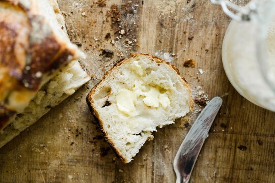 slice of sourdough with butter