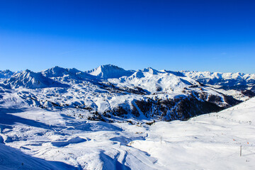 View of Paradiski La Plagne Ski Area, French Alps