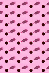 Wine glass vertical seamless pattern. Creative composition of a glass with a shadow. Pink design background. Food texture