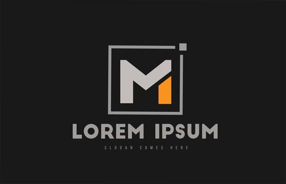 M alphabet letter logo icon in orange grey black. Dot square design for company and business identity