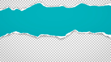 Torn of turquoise paper is on white transparent background for text, advertising or design. Vector illustration