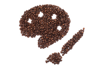 Painting palette made of coffee beans over white background