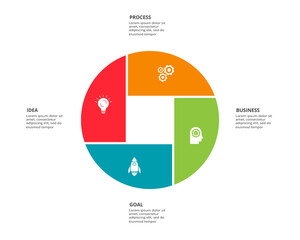 Circle elements of graph, diagram with 4 steps, options, parts or processes. Template for infographic, presentation.
