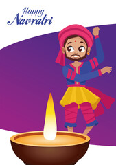 happy navratri celebration lettering with man dancing