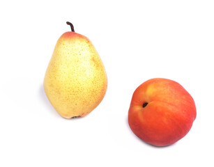 pear and peach isolated on white background
