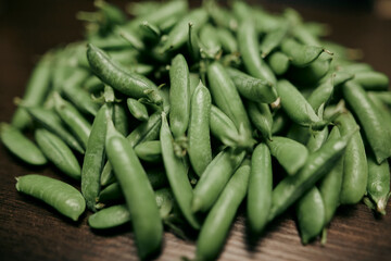 green beans on a wooden table