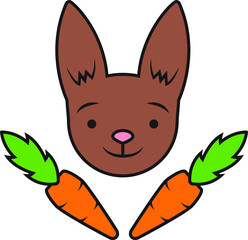 Sweet happy smiling wild rabbit bunny with carrots illustration