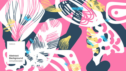 Abstract background illustration. Colorful lines, spots, dots and paint strokes. Decorative wallpaper, backdrop. Hand drawn texture, decor elements and shapes. Eps10 vector.