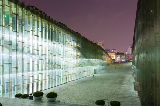 SEOUL, SOUTH KOREA - MARCH 28, 2017: Night shot of underground library of Ewha Womans University - Seoul, South Korea, March 28 - 2017