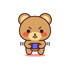 Isolated angry bear kawaii playing video games - Vector