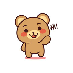Isolated bear kawaii waving. Emoji of a bear - Vector