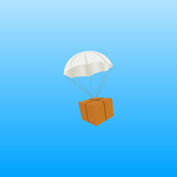 Icon of realistic box with parachute. Vector illustration eps 10