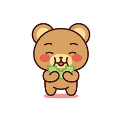 Isolated bear kawaii eating. Emoji of a bear - Vector