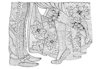 Vector hand drawn legs lovers man and woman on a romantic date. Couple in love boyfriend and girlfriend kissing outdoors. Romantic style pattern for coloring page Isolated on white background


