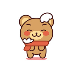 Isolated bear kawaii with scarf and hat - Vector