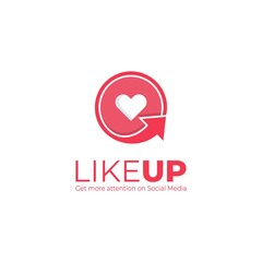 Like up logo template. Social media heart flat icon. Get more attention on social media. 