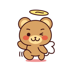 Isolated angel bear kawaii. Emoji of a bear - Vector