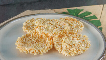 Indonesian traditional snacks Rengginang made from glutinous rice, which is dried in the sun then fried,tasty ,savory and crispy.