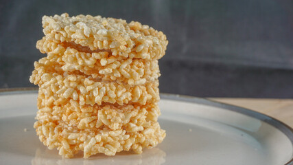 Indonesian traditional snacks Rengginang made from glutinous rice, which is dried in the sun then fried,tasty ,savory and crispy.