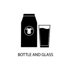 icon of black sign bottle with milk and glass. Vector illustration eps 10