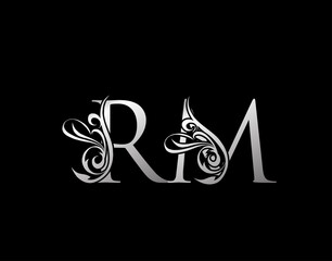 Silver R, M and RM Luxury Letter Logo Icon. Graceful royal style. Luxury alphabet arts logo.