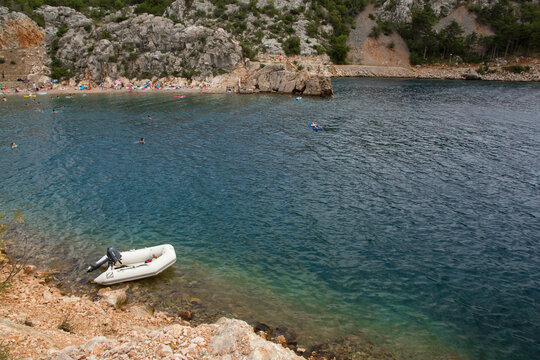 Karlobag beach at Adfriatic coast Croatia, boat at the beach
