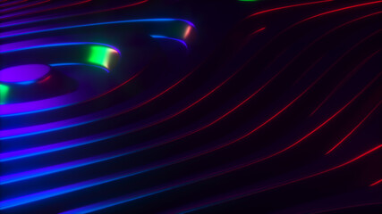 3d render wavy surface. Abstract waving background with neon ripples. Iridescent holographic liquid multicolor pattern, fluid shapes.
