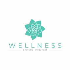 Wellness logo template. Spa logo. Lotus flower logo. Abstract beauty salon logotype. Linear style flower. Sacred geometry flower. 