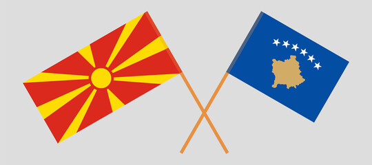 Crossed flags of North Macedonia and Kosovo